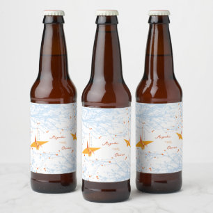 Hanging Orange Origami Paper Cranes Asian Wedding Beer Bottle Label