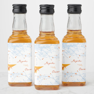 Hanging Orange Origami Paper Cranes Asian Wedding Liquor Bottle Label