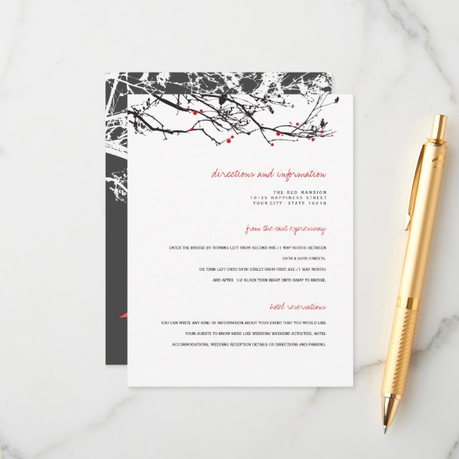 Hanging Origami Paper Cranes Asian Wedding Details Enclosure Card (Front/Back In Situ)