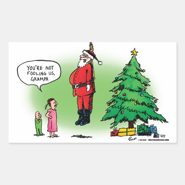 Hanging Out Santa Twisted Cartoon Rectangular Sticker (Front)