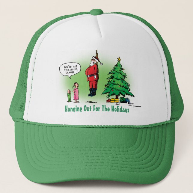Hanging Out Santa Twisted Cartoon Trucker Hat (Front)