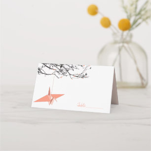 Hanging Peach Origami Paper Cranes Asian Wedding Place Card