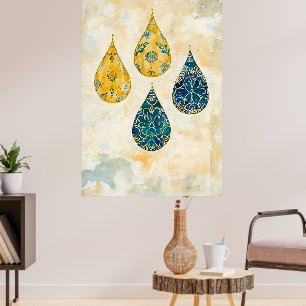 Hanging pendants in an artistic style reminiscent  poster