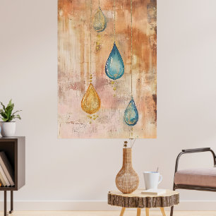 Hanging pendants in an artistic style reminiscent  poster