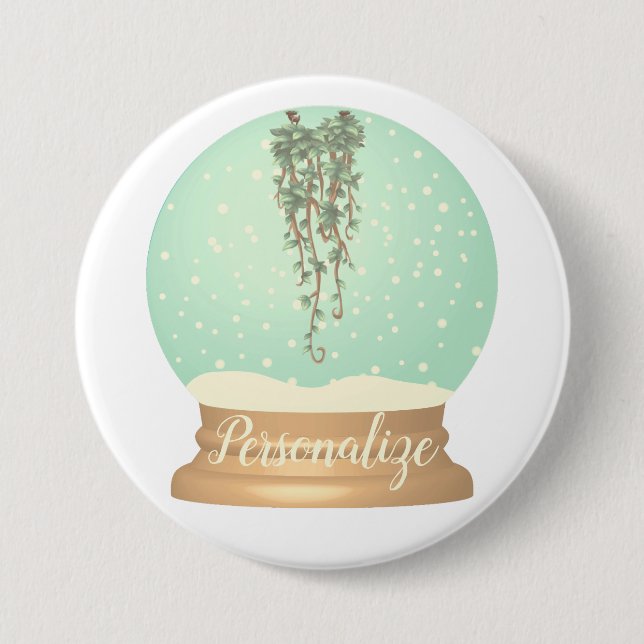 Hanging plant snow globe unique whimsical button (Front)