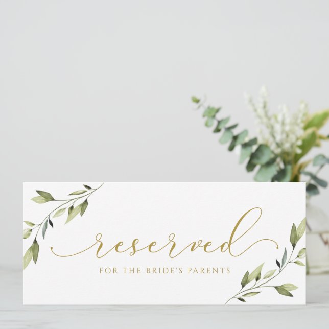 Hanging Reserved Greenery Gold Wedding Sign Invitation (Standing Front)