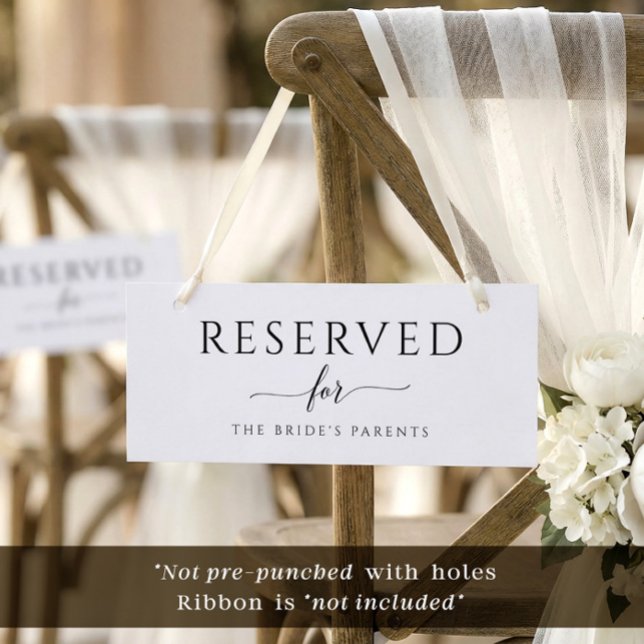 Hanging Reserved Romantic Calligraphy Wedding Sign Invitation (Modern elegant wedding reserved cards - not pre-punched with holes. Ribbon not included.)