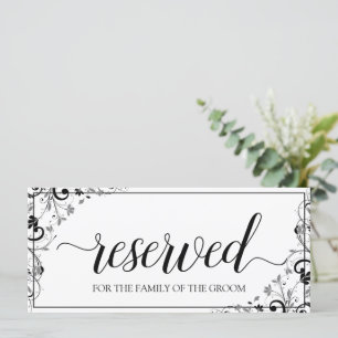 Hanging Reserved Sign   Chic Bouquet (Black & Grey