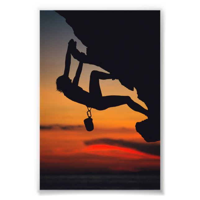 Hanging Rock Climber at Sunrise Photo Print (Front)