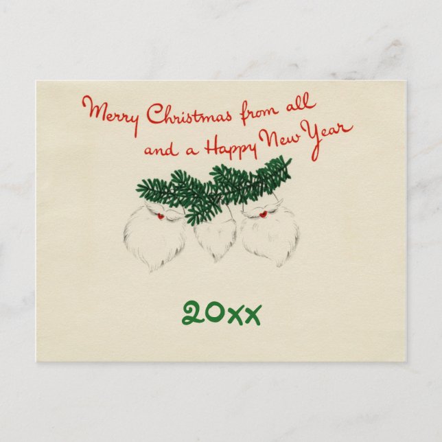 Hanging Santa Beards Custom Year Postcard (Front)