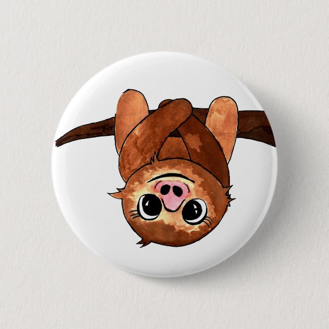 Hanging sloth 6 cm round badge (Front)