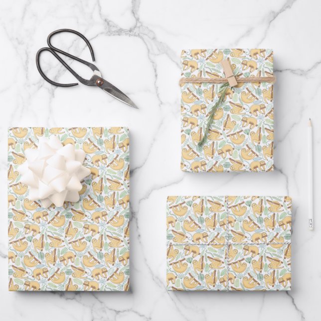 Hanging Sloths Wrapping Paper Sheet (Front)
