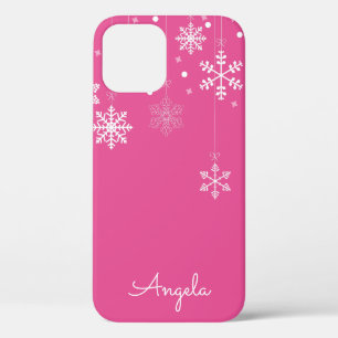 Hanging Snowflakes Pink Personal Name iPhone 12 Pro Case