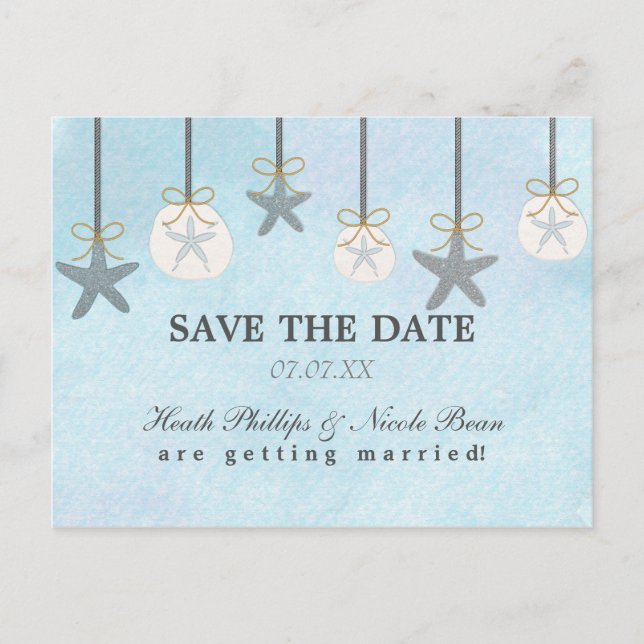 Hanging Starfish & Sand Dollars Beach Postcards (Front)