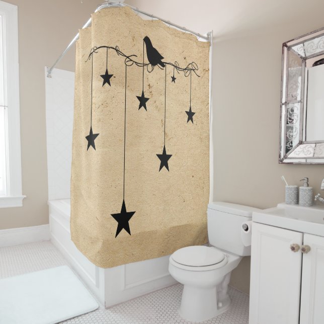 Hanging Stars And Crow Shower Curtain (In Situ)