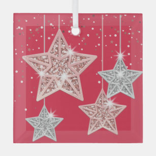 Hanging Stars Confetti Pink Background Christmas Glass Tree Decoration