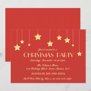 Hanging Stars Red Holiday Party Invitation