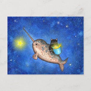 Hanging Stars with a Friendly Narwhal Postcard