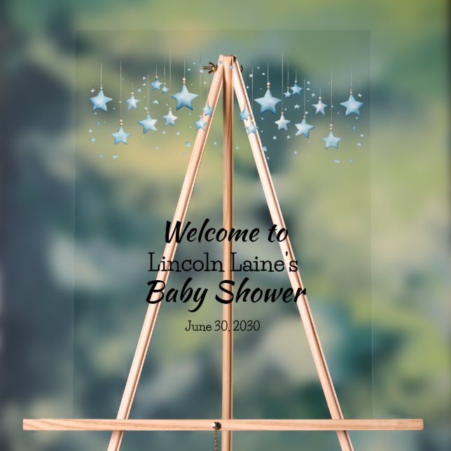Hanging Starts Baby Boy Blue Baby Shower Acrylic Sign (Neutral)