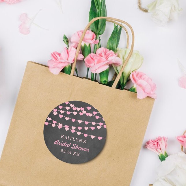 Hanging String Love Hearts Bridal Shower Classic Round Sticker (Creator Uploaded)