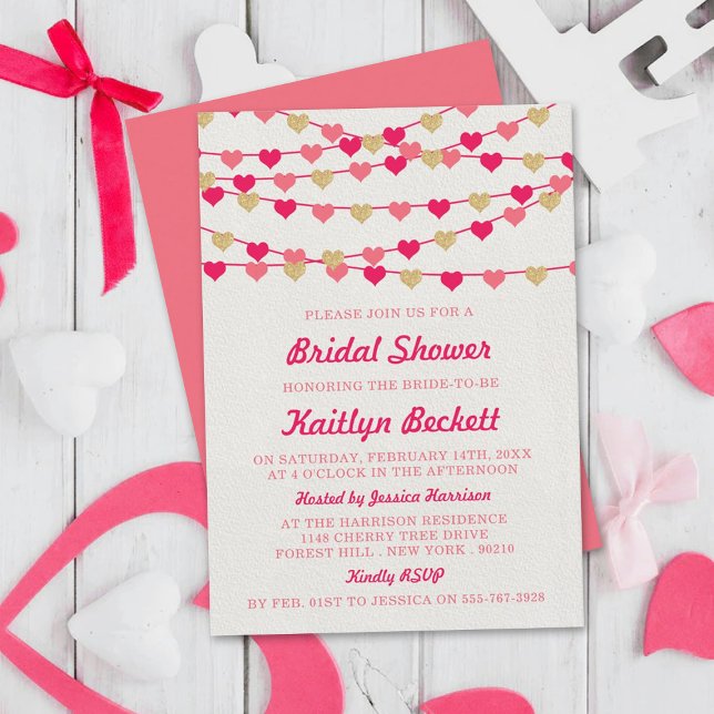 Hanging String Love Hearts Bridal Shower Invitation (Creator Uploaded)