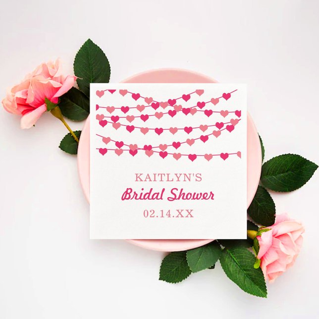 Hanging String Love Hearts Bridal Shower Napkin (Creator Uploaded)