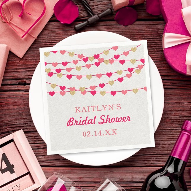 Hanging String Love Hearts Bridal Shower Napkin (Creator Uploaded)