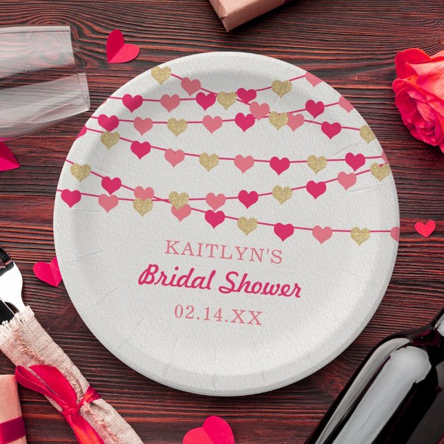 Hanging String Love Hearts Bridal Shower Paper Plate (Creator Uploaded)