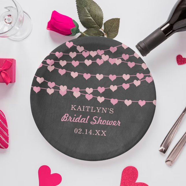 Hanging String Love Hearts Bridal Shower Paper Plate (Creator Uploaded)