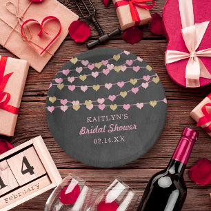 Hanging String Love Hearts Bridal Shower Paper Plate