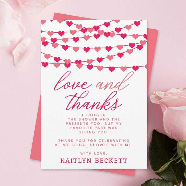 Hanging String Love Hearts Bridal Shower Thank You Card (Creator Uploaded)