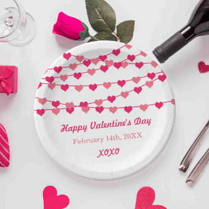 Hanging String Love Hearts Happy Valentine's Day Paper Plate