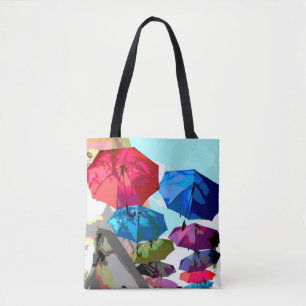 Hanging umbrellas, summer in Greece, sunny Tote Bag