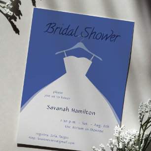 Hanging Wedding Dress Blue Bridal Shower Invitation