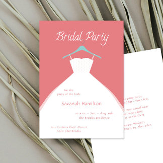 Hanging Wedding Dress Coral Bridal Party Invitation