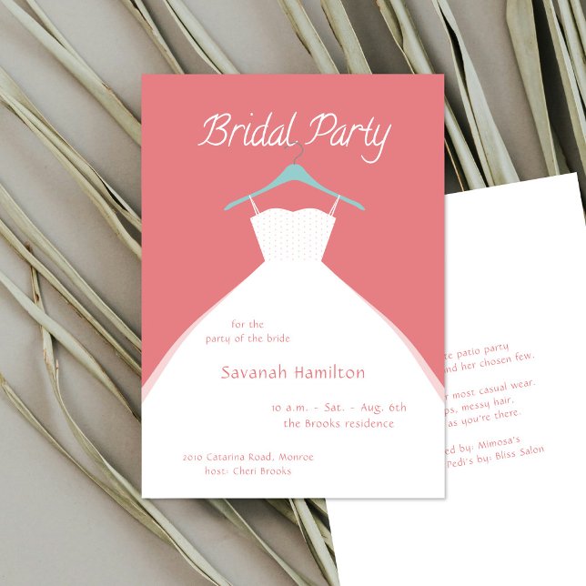 Hanging Wedding Dress Coral Bridal Party Invitation (Creator Uploaded)