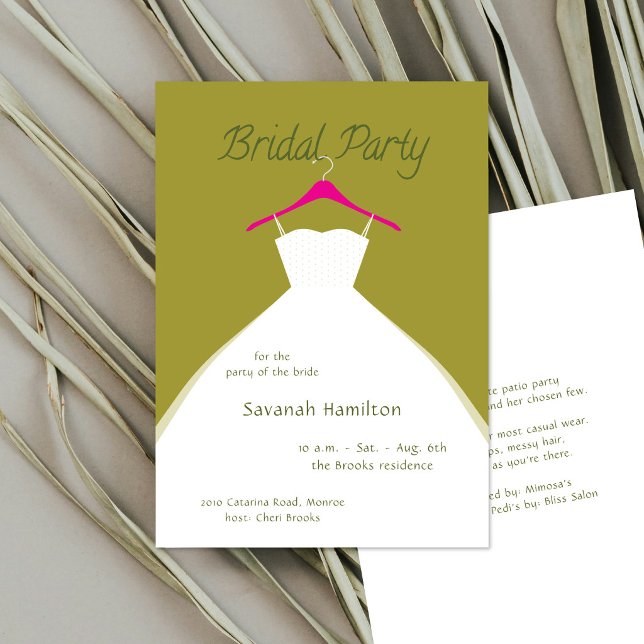 Hanging Wedding Dress Olive Bridal Party Invitation (Creator Uploaded)