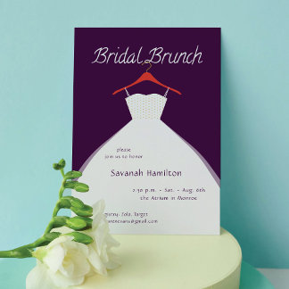 Hanging Wedding Dress Purple Bridal Brunch Invitation