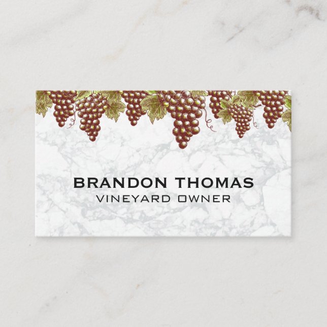 Hanging Wine Grapes | Marble Background Business Card (Front)
