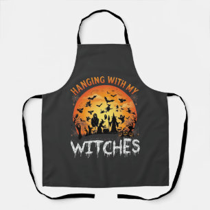 Hanging Witches Halloween Moon Bats Pumpkins_1 Apron