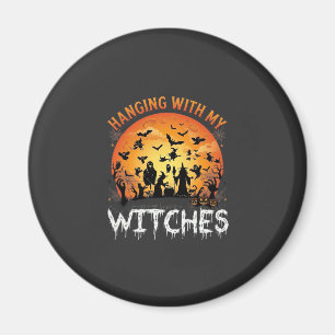 Hanging Witches Halloween Moon Bats Pumpkins_1 Magnet