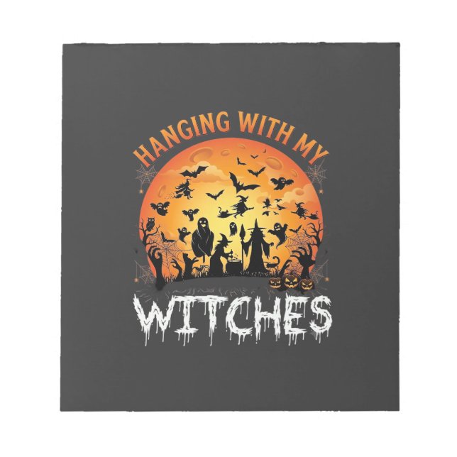 Hanging Witches Halloween Moon Bats Pumpkins_1 Notepad (Front)