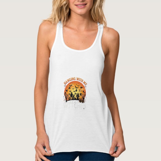 Hanging Witches Halloween Moon Bats Pumpkins_1 Singlet (Front)