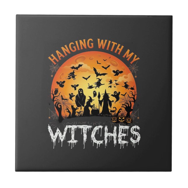 Hanging Witches Halloween Moon Bats Pumpkins_1 Tile (Front)