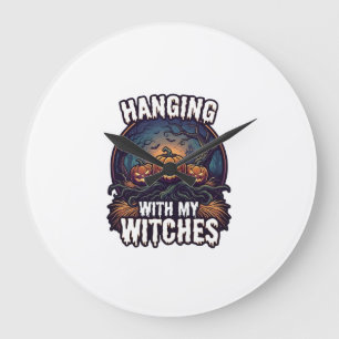 Hanging Witches Halloween Pumpkins Haunted Forest  Large Clock