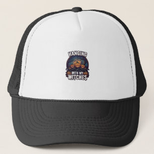 Hanging Witches Halloween Pumpkins Haunted Forest Trucker Hat