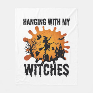 Hanging Witches Halloween Witch Broom Haunted Hous Fleece Blanket