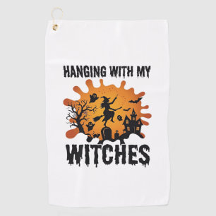 Hanging Witches Halloween Witch Broom Haunted Hous Golf Towel