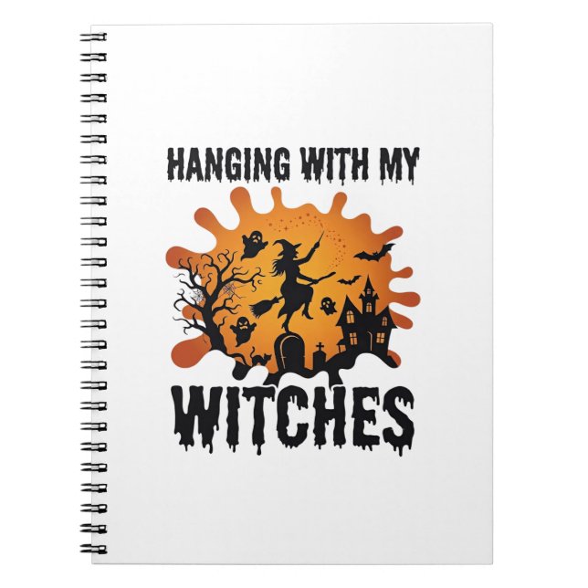 Hanging Witches Halloween Witch Broom Haunted Hous Notebook (Front)