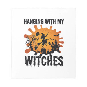 Hanging Witches Halloween Witch Broom Haunted Hous Notepad